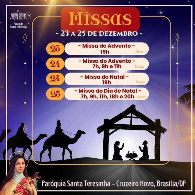 Horário das Missas - 24 e 25 de dezembro