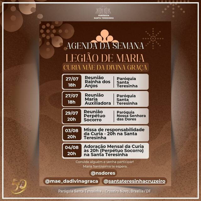AGENDA DA SEMANA | LEGIÃO DE MARIA | CURIA MÃE DA DIVINA GRAÇA