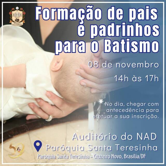 FORMAÇÃO PARA PAIS E PADRINHOS - 08 DE NOVEMBRO - PASTORAL DO BATISMO