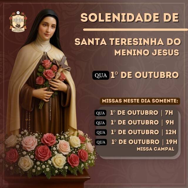 ATENÇÃO PARA OS HORÁRIOS DAS MISSAS - 1º DE OUTUBRO | 2025