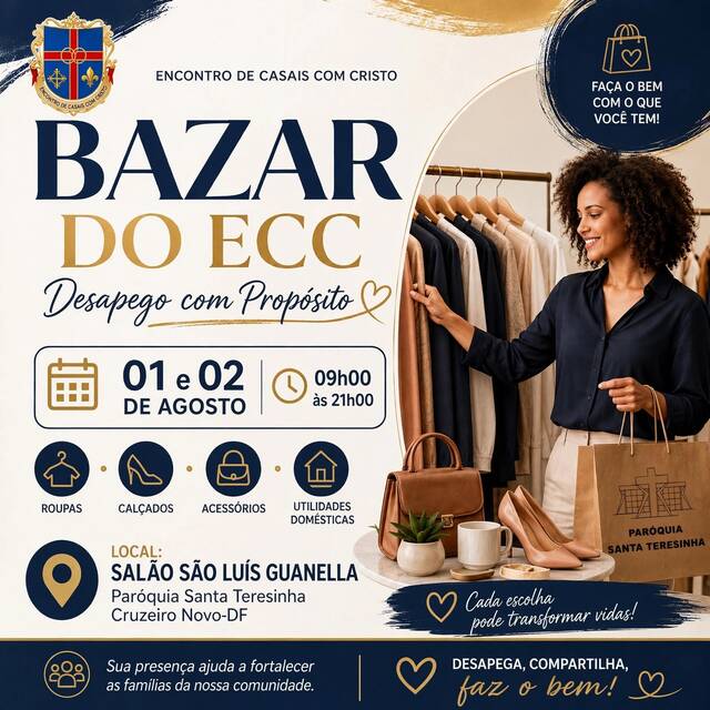 🛍️ BAZAR DO ECC – DESAPEGO COM PROPÓSITO - 01 E 02 DE AGOSTO | 9H ÀS 21H