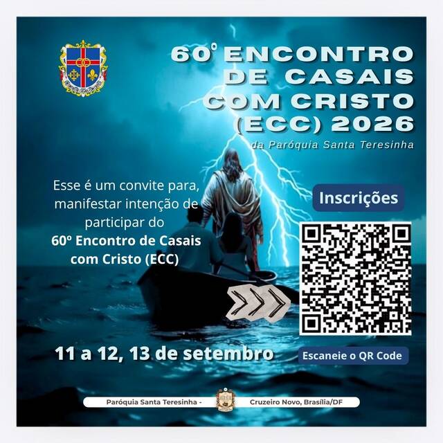 60º Encontro de Casais com Cristo (ECC) | 11 A 13 de SETEMBRO DE 2026 | INSCRIÇÕES ABERTAS