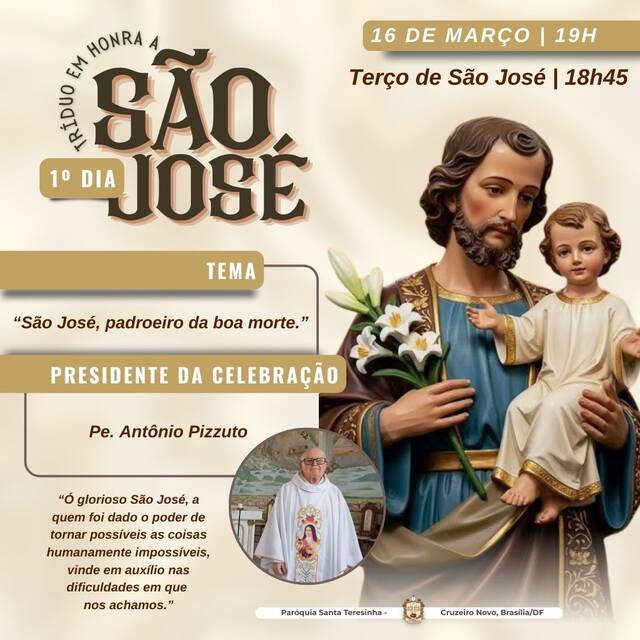 TRÍDUO EM HONRA A SÃO JOSÉ - 16 A 18 DE MARÇO DE 2026 | 18H45