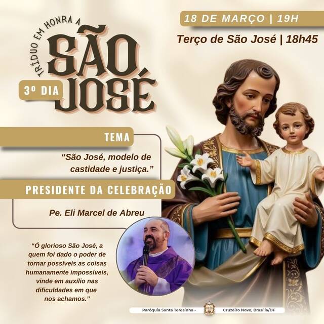 3º DIA - TRÍDUO EM HONRA A SÃO JOSÉ - 18 DE MARÇO DE 2026 | 18H45