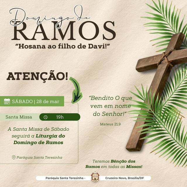 🌿ABERTURA DA SEMANA SANTA: MISSA DE RAMOS - 28 DE MARÇO | 19H🌿