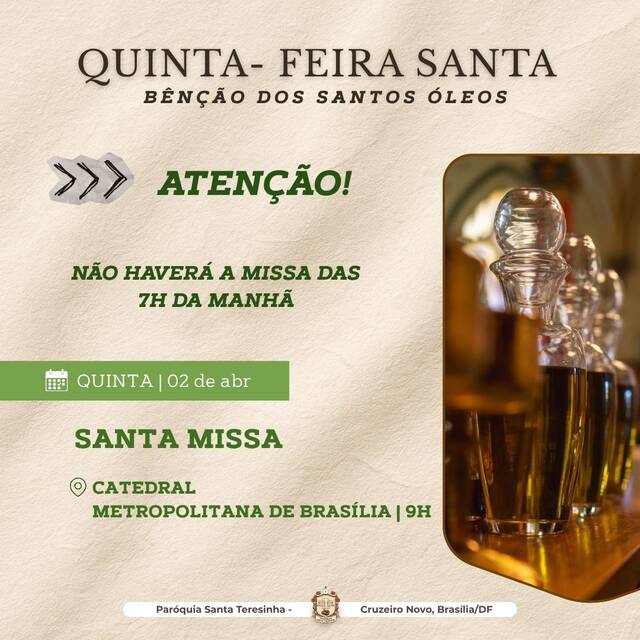 QUINTA-FEIRA SANTA - MISSA DOS SANTOS ÓLEOS - CATEDRAL METROPOLITANA | 9H