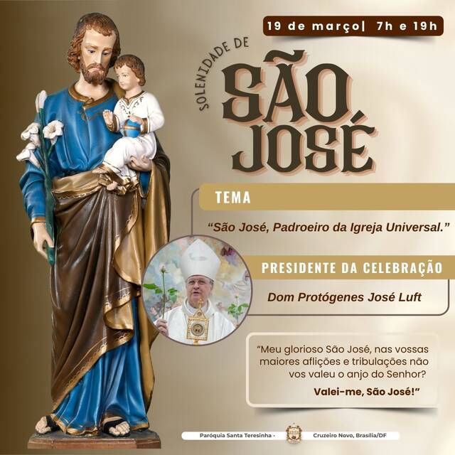 SOLENIDADE DE SÃO JOSÉ - 19 DE MARÇO | 7h e 19h 