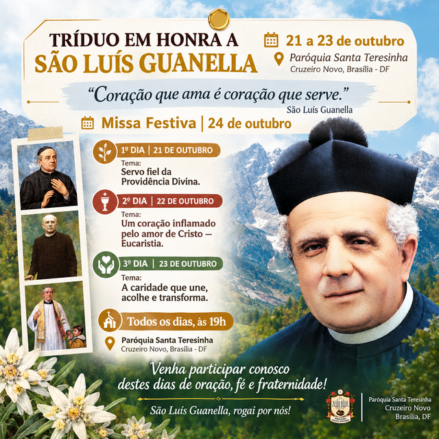  TRÍDUO E FESTA DE SÃO LUÍS GUANELLA - 21 A 24 DE OUTUBRO | 19H
