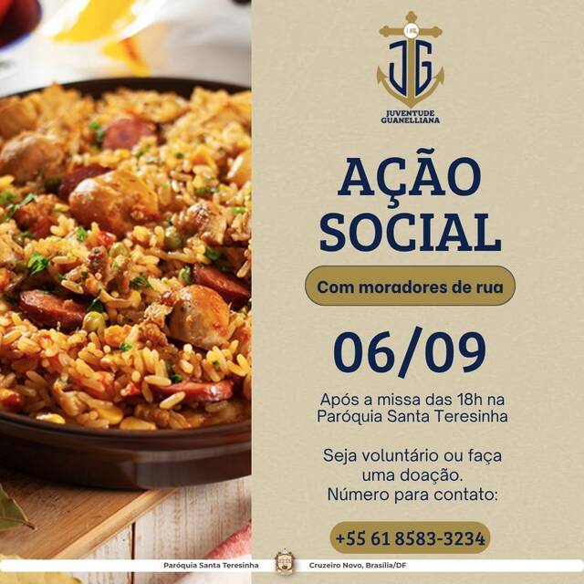 AÇÃO SOCIAL  COM MORADORES DE RUA - 06 DE SETEMBRO | APÓS A MISSA DAS 18H