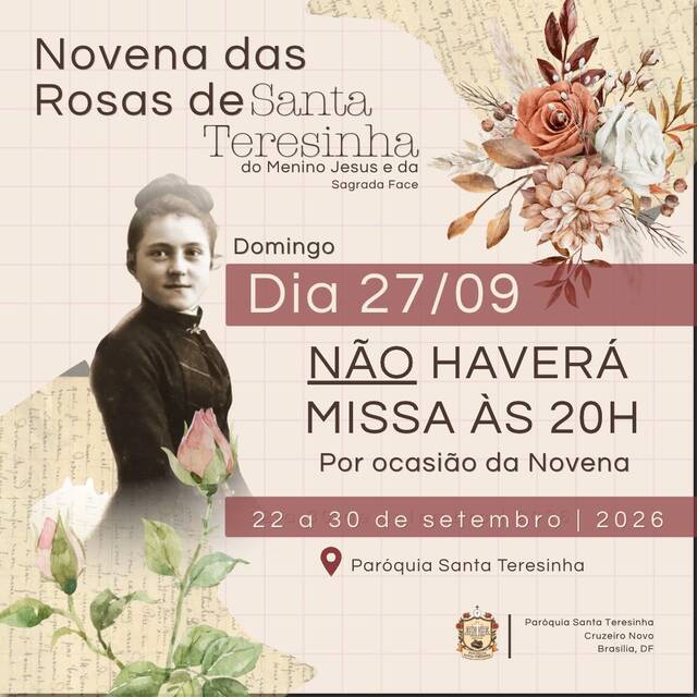 DIA 27 DE SETEMBRO (Domingo) - NÃO HAVERÁ MISSA ÀS 20H