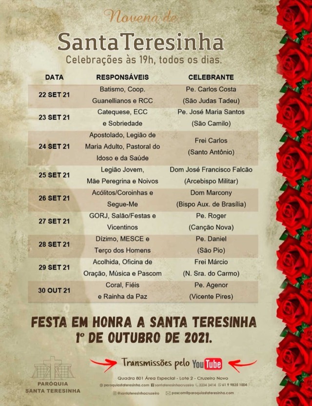 Novena de Santa Teresinha - Programação